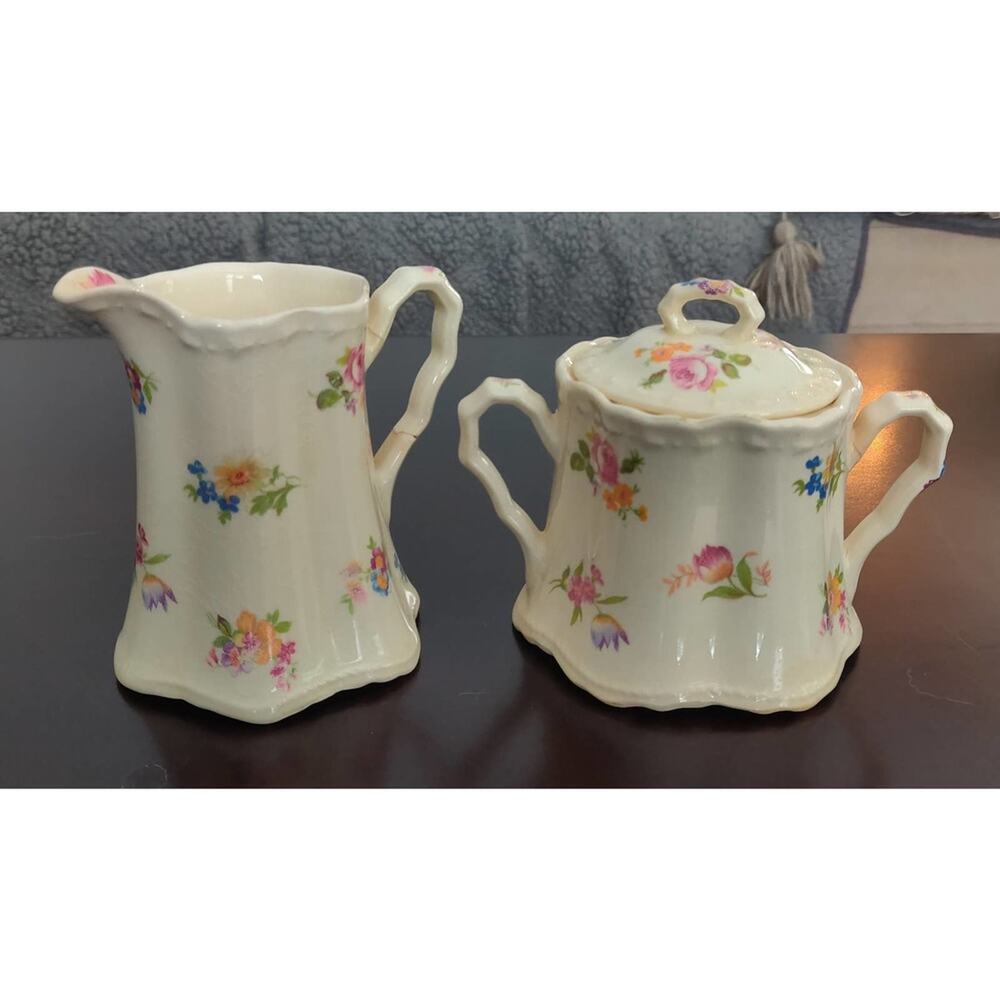 Crooksville China Floral Print Creamer & Sugar